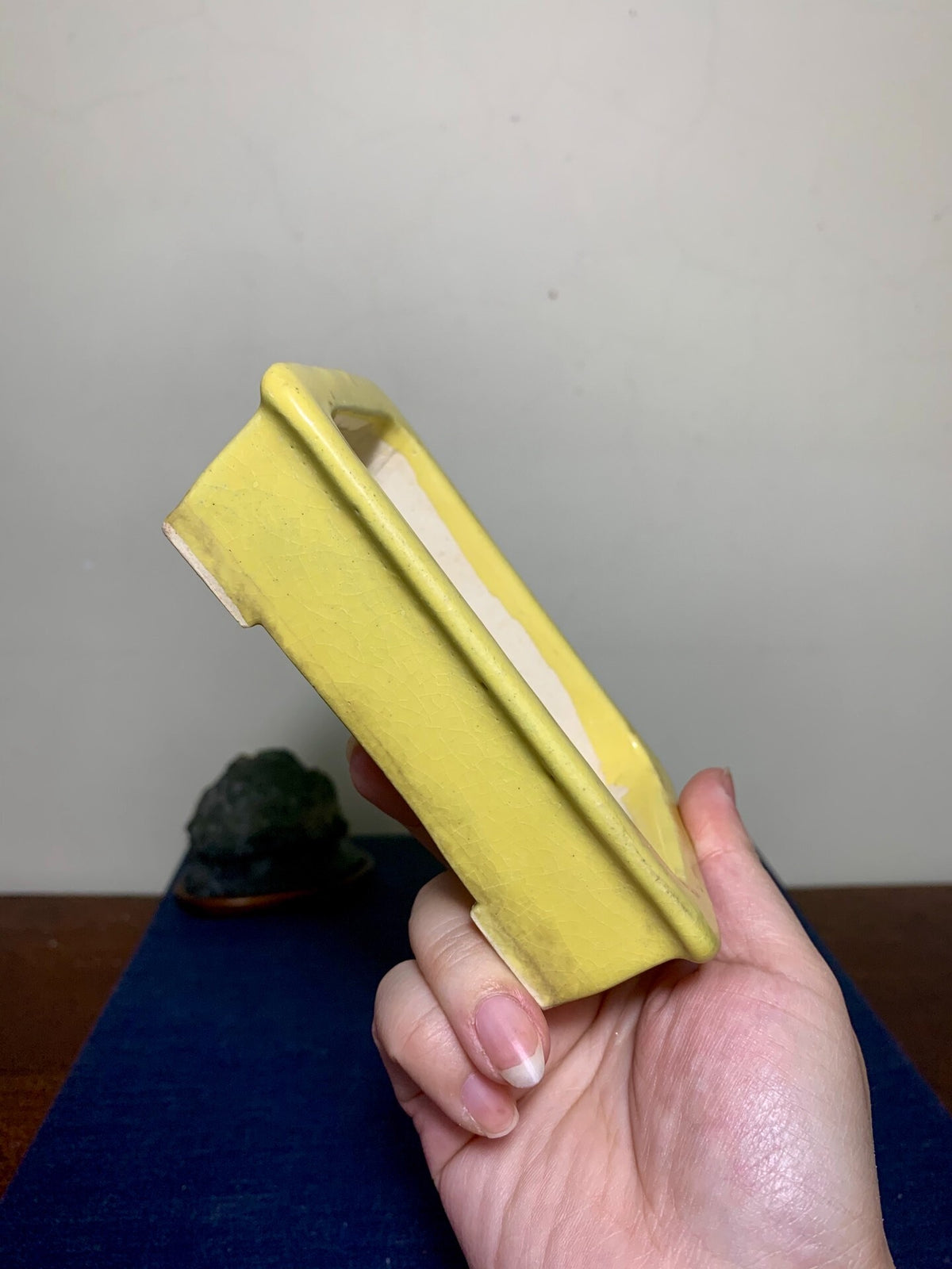 Yellow Glaze Outer Rim Rectangular Japanese Pot by Arai Akumu