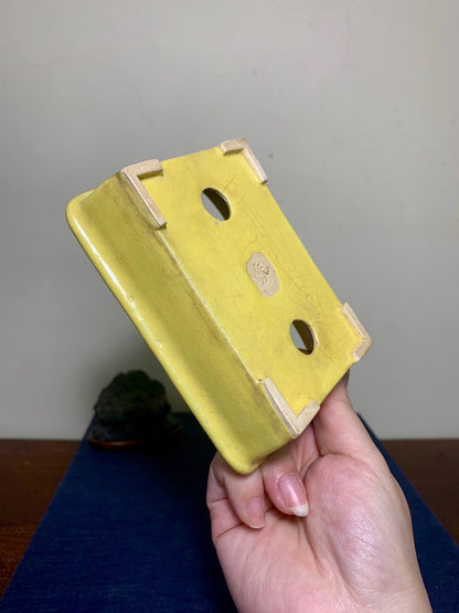 Yellow Glaze Outer Rim Rectangular Japanese Pot by Arai Akumu