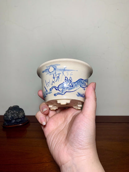Shuubou Enameled Outer Rim Large Cylindrical Pot Japanese Bonsai Pot
