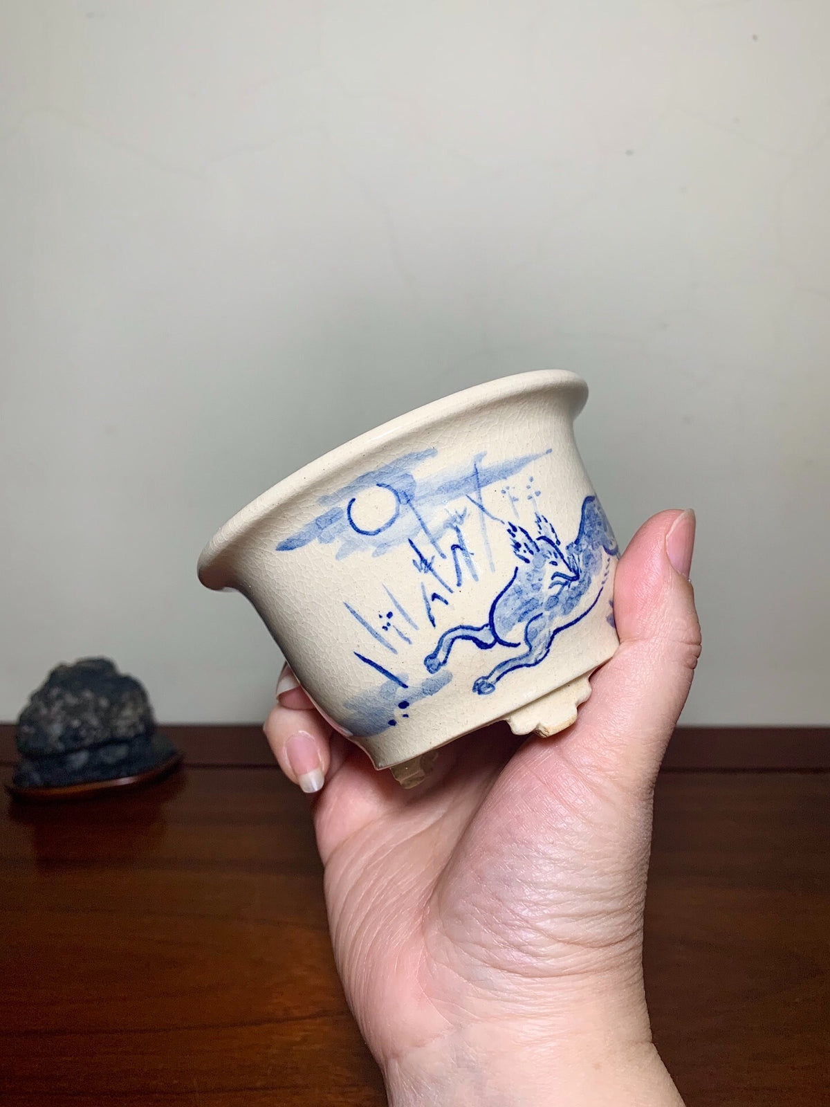 Shuubou Enameled Outer Rim Large Cylindrical Pot Japanese Bonsai Pot