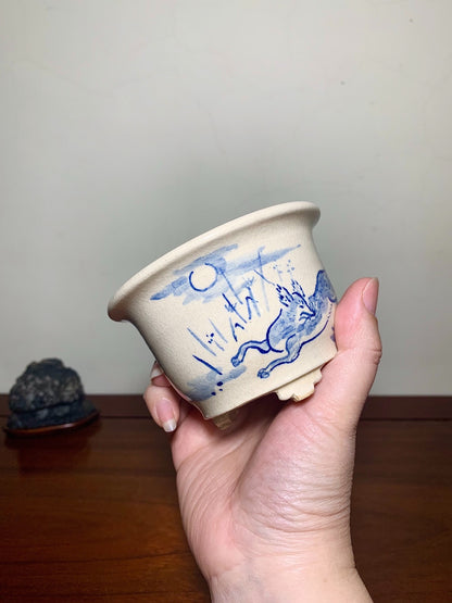 Shuubou Enameled Outer Rim Large Cylindrical Pot Japanese Bonsai Pot