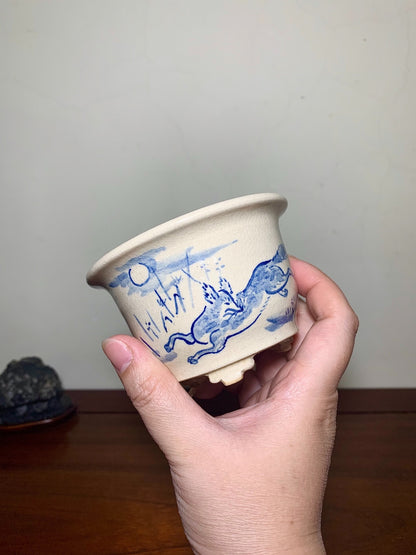 Shuubou Enameled Outer Rim Large Cylindrical Pot Japanese Bonsai Pot