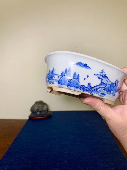 Tōsen, Landscape-Themed Rectangular Japanese Bonsai Pot by Marutou