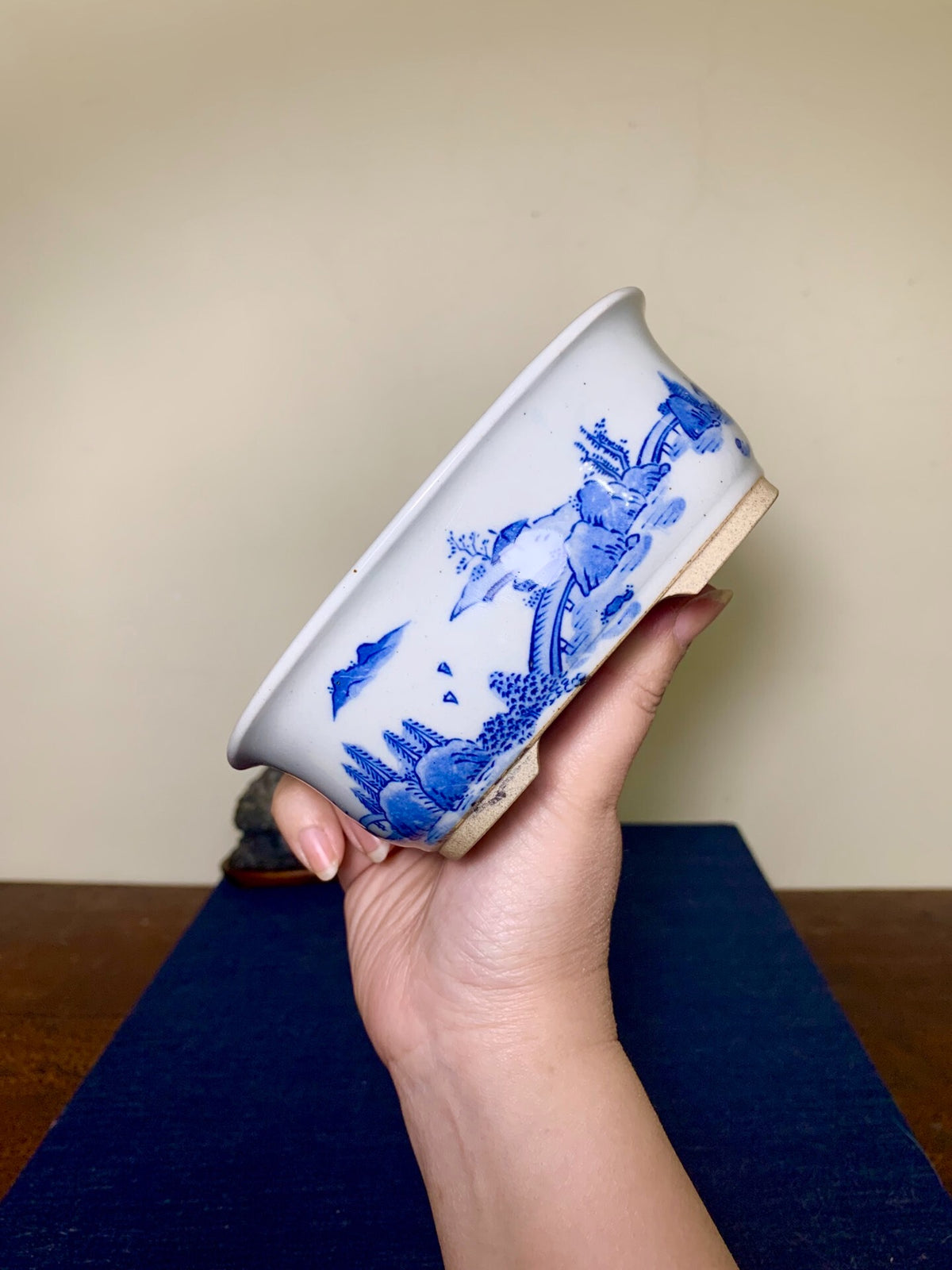 Tōsen, Landscape-Themed Rectangular Japanese Bonsai Pot by Marutou