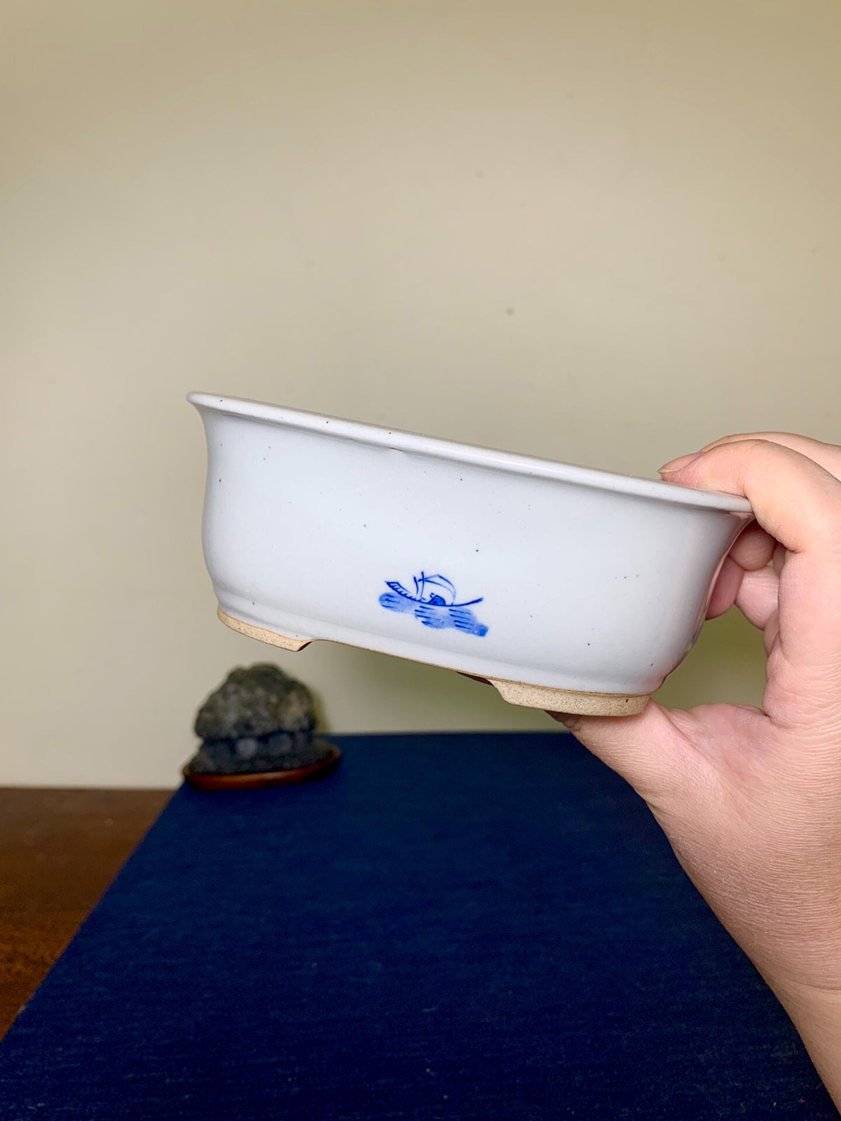 Tōsen, Landscape-Themed Rectangular Japanese Bonsai Pot by Marutou