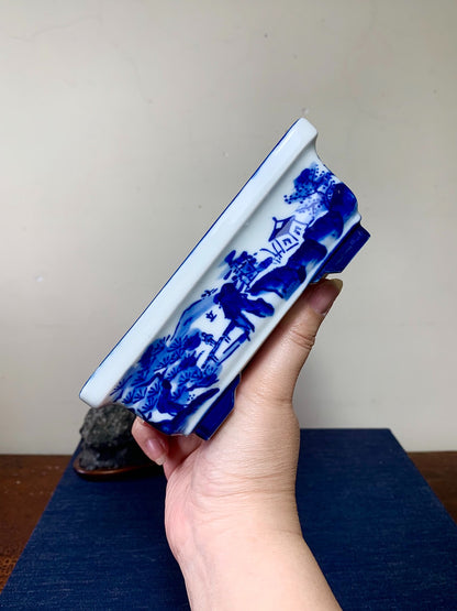 Matsu-Sen, Blue-And-White Painted Landscape Rectangular Pot