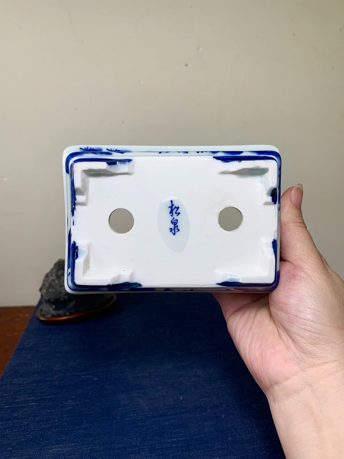 Matsu-Sen, Blue-And-White Painted Landscape Rectangular Pot