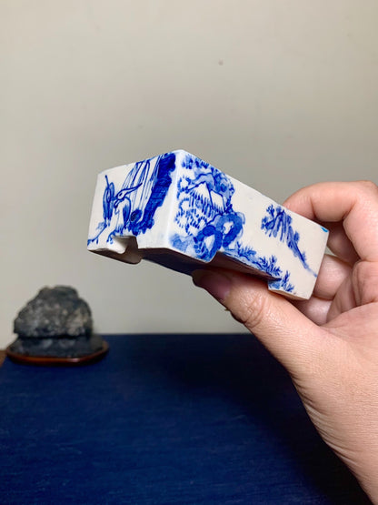 Blue-And-White Painted, Cut-Footed Rectangular Japanese Pot by Hanai