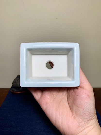 Outer Rim Blue-And-White Painted Landscape, Small Rectangular Japanese Pot by Marutou