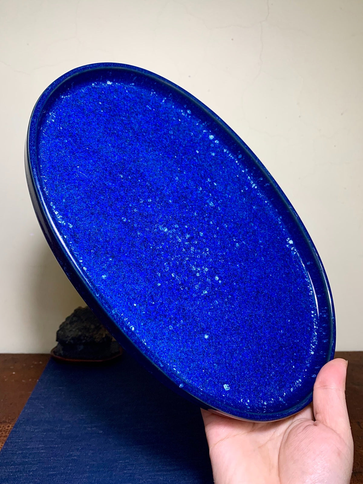 春松 Ruri Blue Glaze Kiln-Transmuted Water Base Suiban Tray