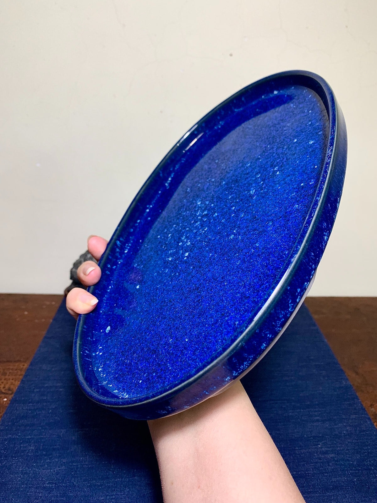 春松 Ruri Blue Glaze Kiln-Transmuted Water Base Suiban Tray