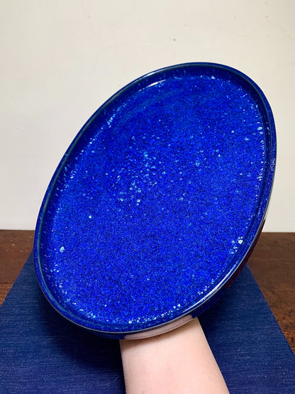 春松 Ruri Blue Glaze Kiln-Transmuted Water Base Suiban Tray
