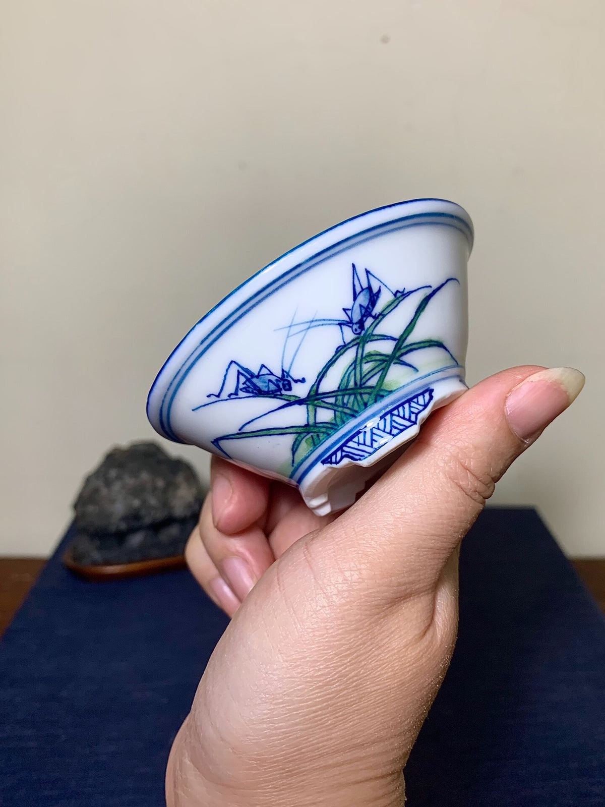 Shodai Shōseki, Blue-And-White Painted with Cicada, Flared Rim, Round Pot