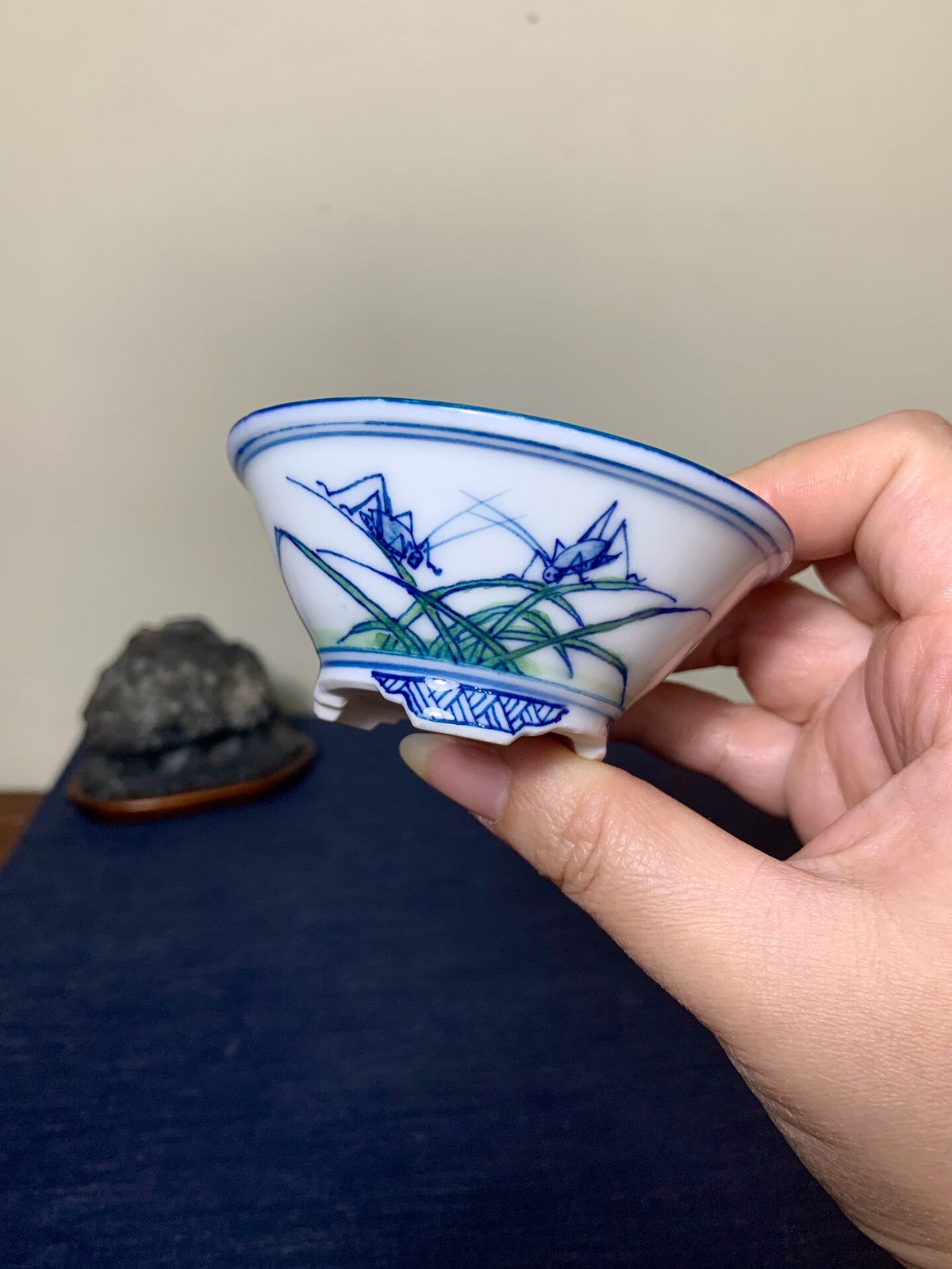 Shodai Shōseki, Blue-And-White Painted with Cicada, Flared Rim, Round Pot