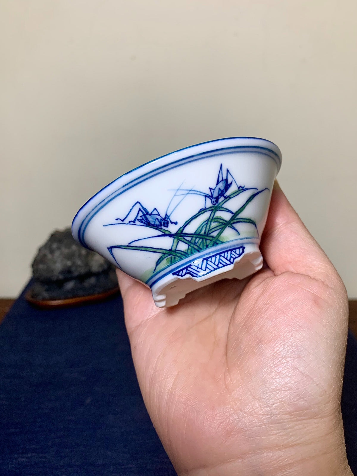 Shodai Shōseki, Blue-And-White Painted with Cicada, Flared Rim, Round Pot