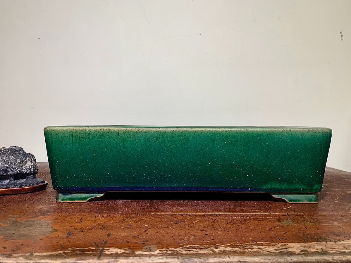 Cloth-Textured Glaze, Cut-Footed Rectangular Japanese Pot by Watanabe Kazuhiro