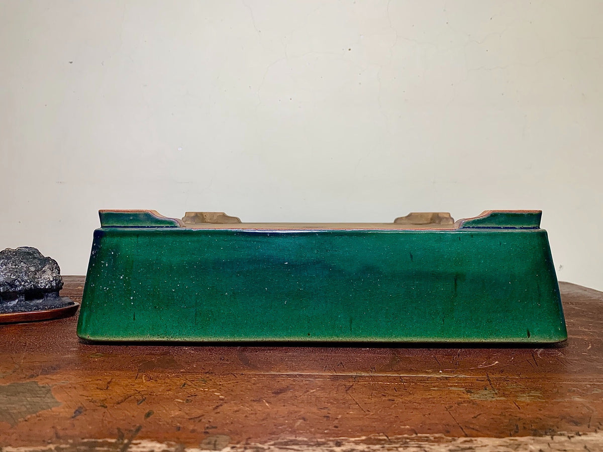 Cloth-Textured Glaze, Cut-Footed Rectangular Japanese Pot by Watanabe Kazuhiro