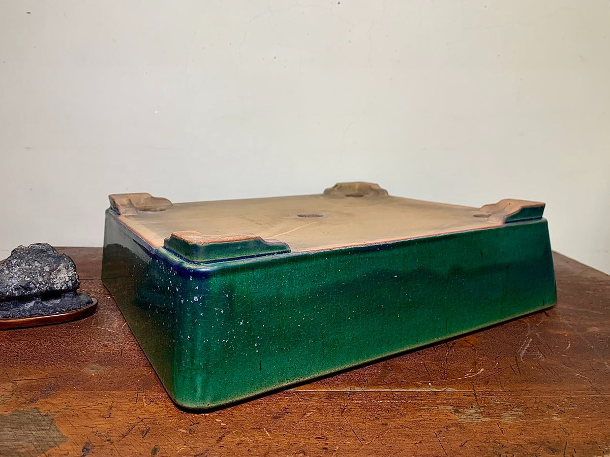 Cloth-Textured Glaze, Cut-Footed Rectangular Japanese Pot by Watanabe Kazuhiro