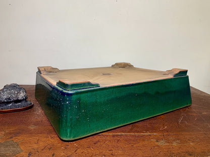 Cloth-Textured Glaze, Cut-Footed Rectangular Japanese Pot by Watanabe Kazuhiro