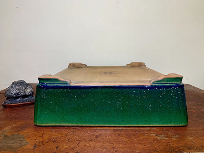 Cloth-Textured Glaze, Cut-Footed Rectangular Japanese Pot by Watanabe Kazuhiro