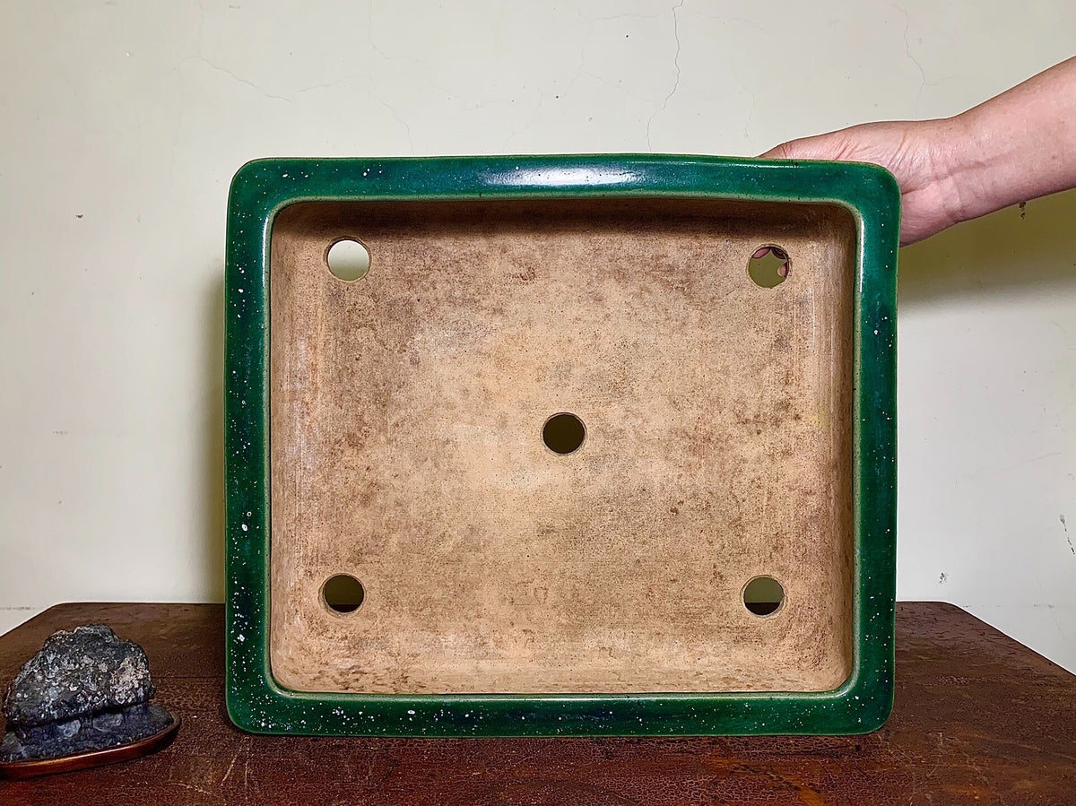 Cloth-Textured Glaze, Cut-Footed Rectangular Japanese Pot by Watanabe Kazuhiro