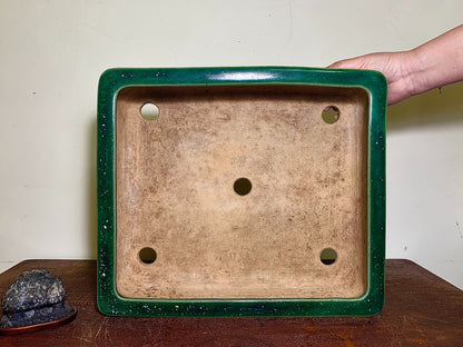Cloth-Textured Glaze, Cut-Footed Rectangular Japanese Pot by Watanabe Kazuhiro