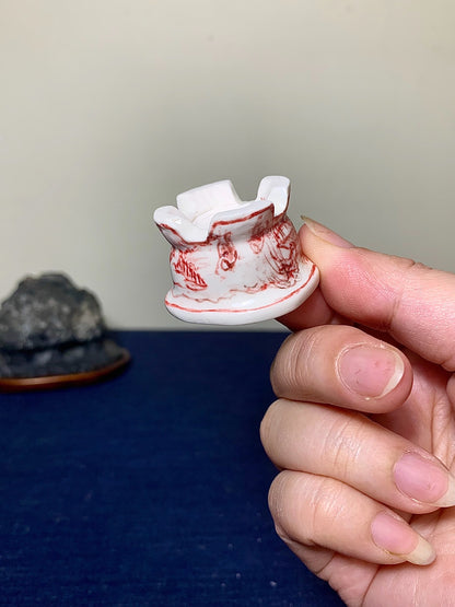 Ushū Katsuyama Red-Painted Landscape with Visitors, Japanese Bonsai Pot
