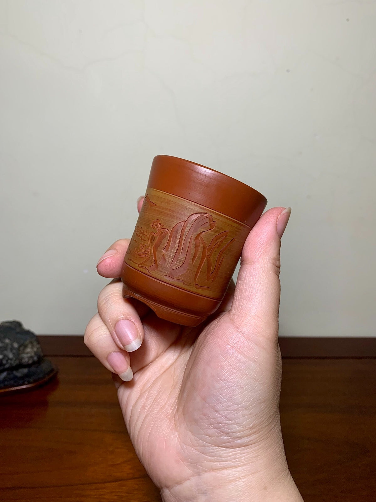 Shou Hachi Shudei Incised Cylindrical Pot Japanese Bonsai Pot
