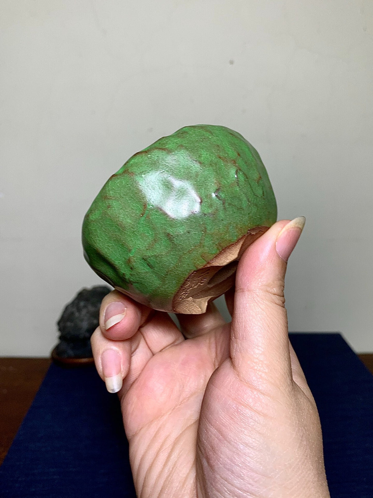 Green-Glazed Hand-Pinched Round Pot by Tōfuku-Ji