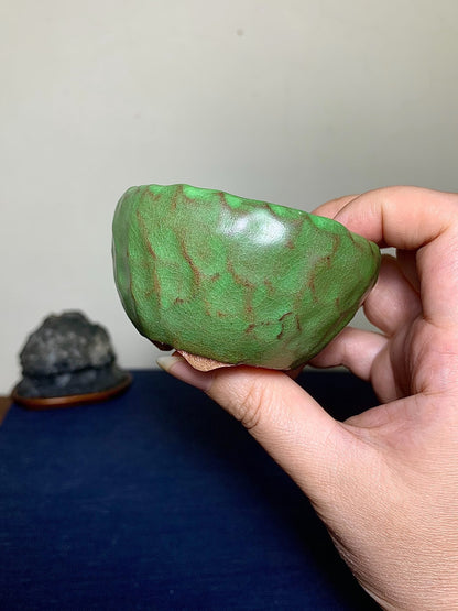 Green-Glazed Hand-Pinched Round Pot by Tōfuku-Ji