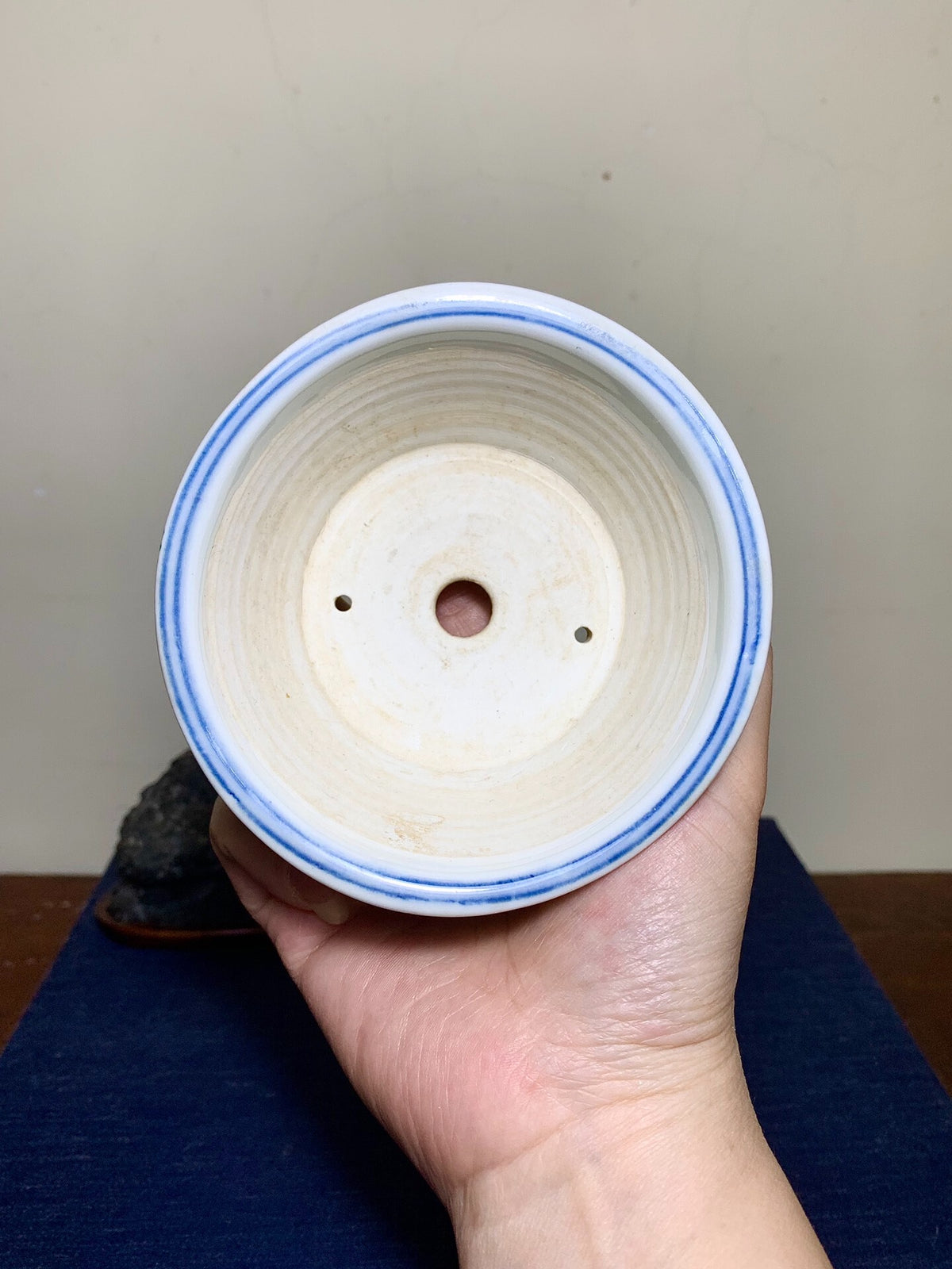 Matsuboto Matsushi Classic Blue-And-White Painted Butterfly Adores Flower Japanese Bonsai Pot