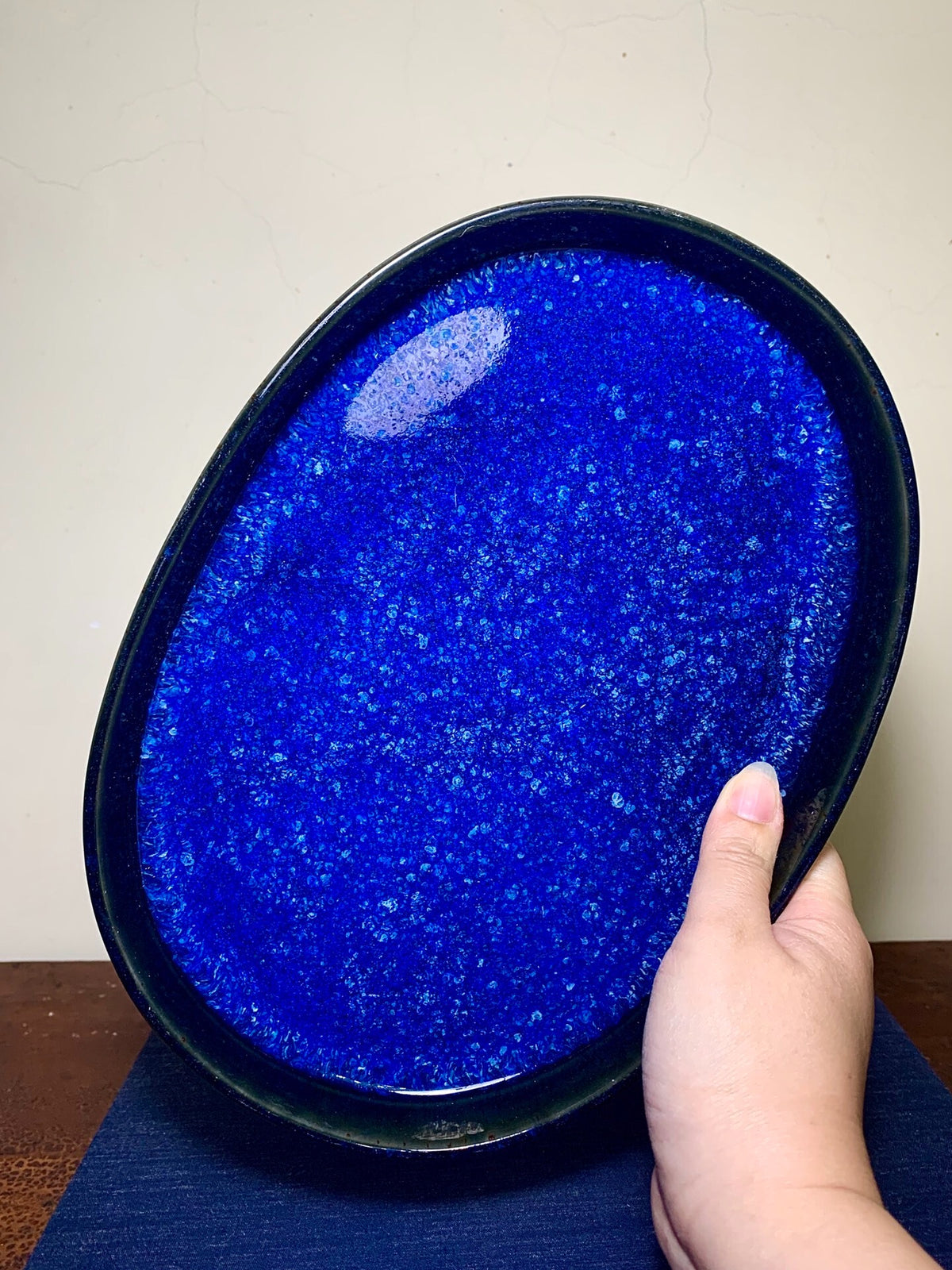 春松 Ruri Glaze Kiln-Transmuted Suiban Tray