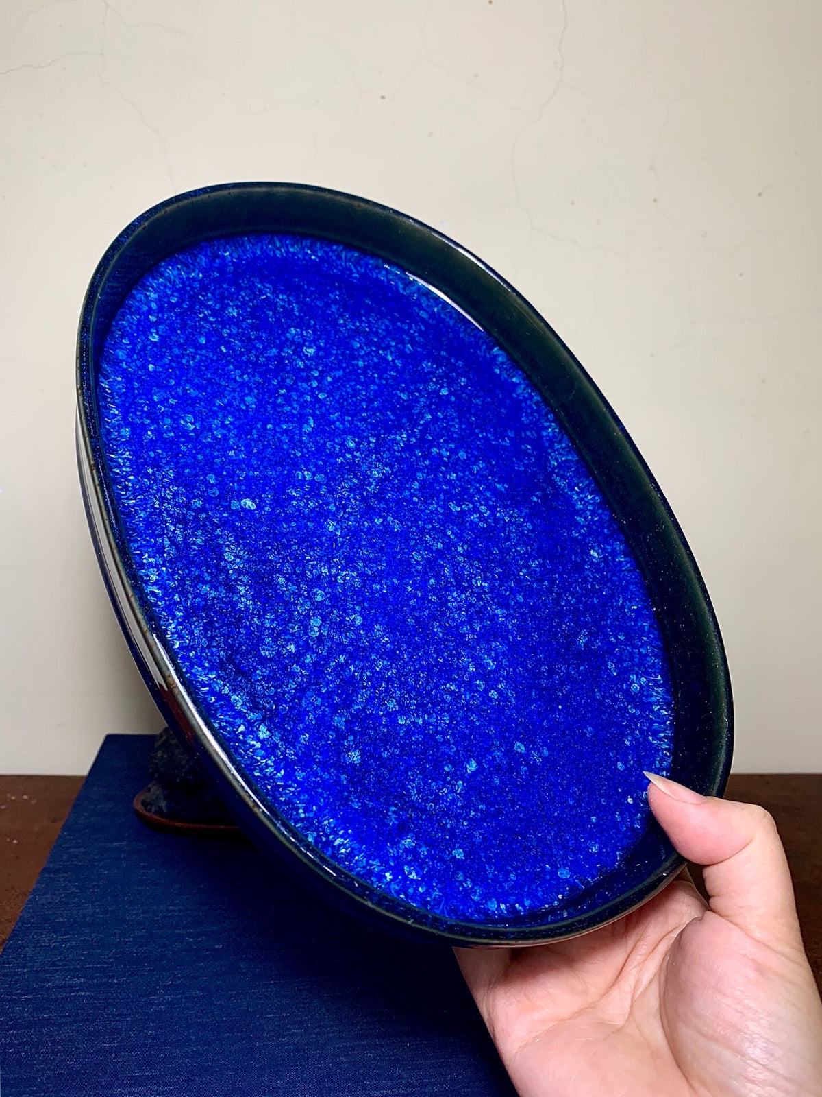春松 Ruri Glaze Kiln-Transmuted Suiban Tray