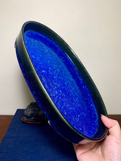 春松 Ruri Glaze Kiln-Transmuted Suiban Tray