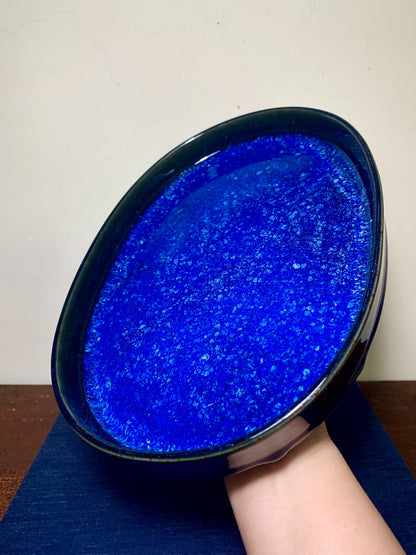 春松 Ruri Glaze Kiln-Transmuted Suiban Tray