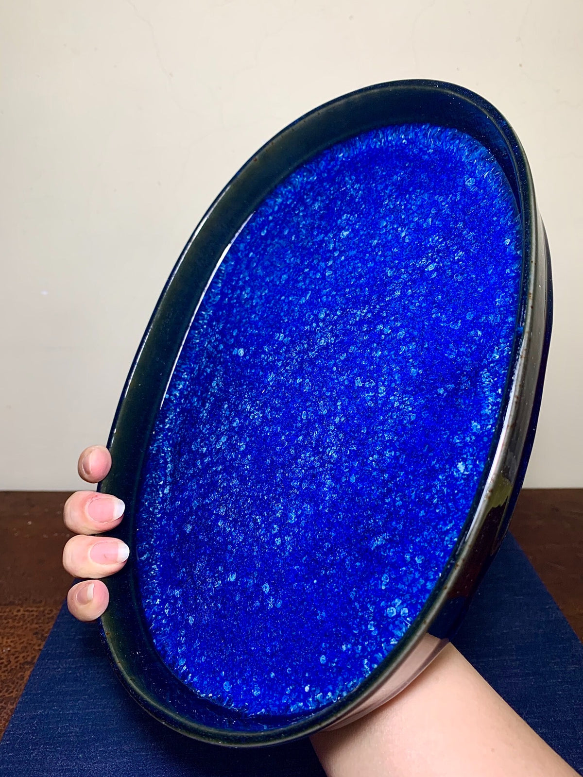 春松 Ruri Glaze Kiln-Transmuted Suiban Tray
