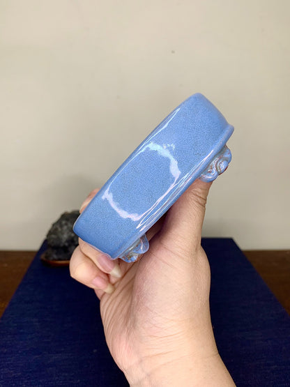 Chun Yatang Blue Kinyo Glaze Cloud Feet Oval Japanese Pot
