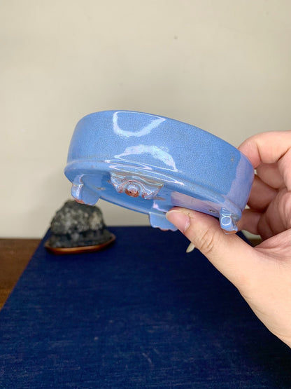 Chun Yatang Blue Kinyo Glaze Cloud Feet Oval Japanese Pot