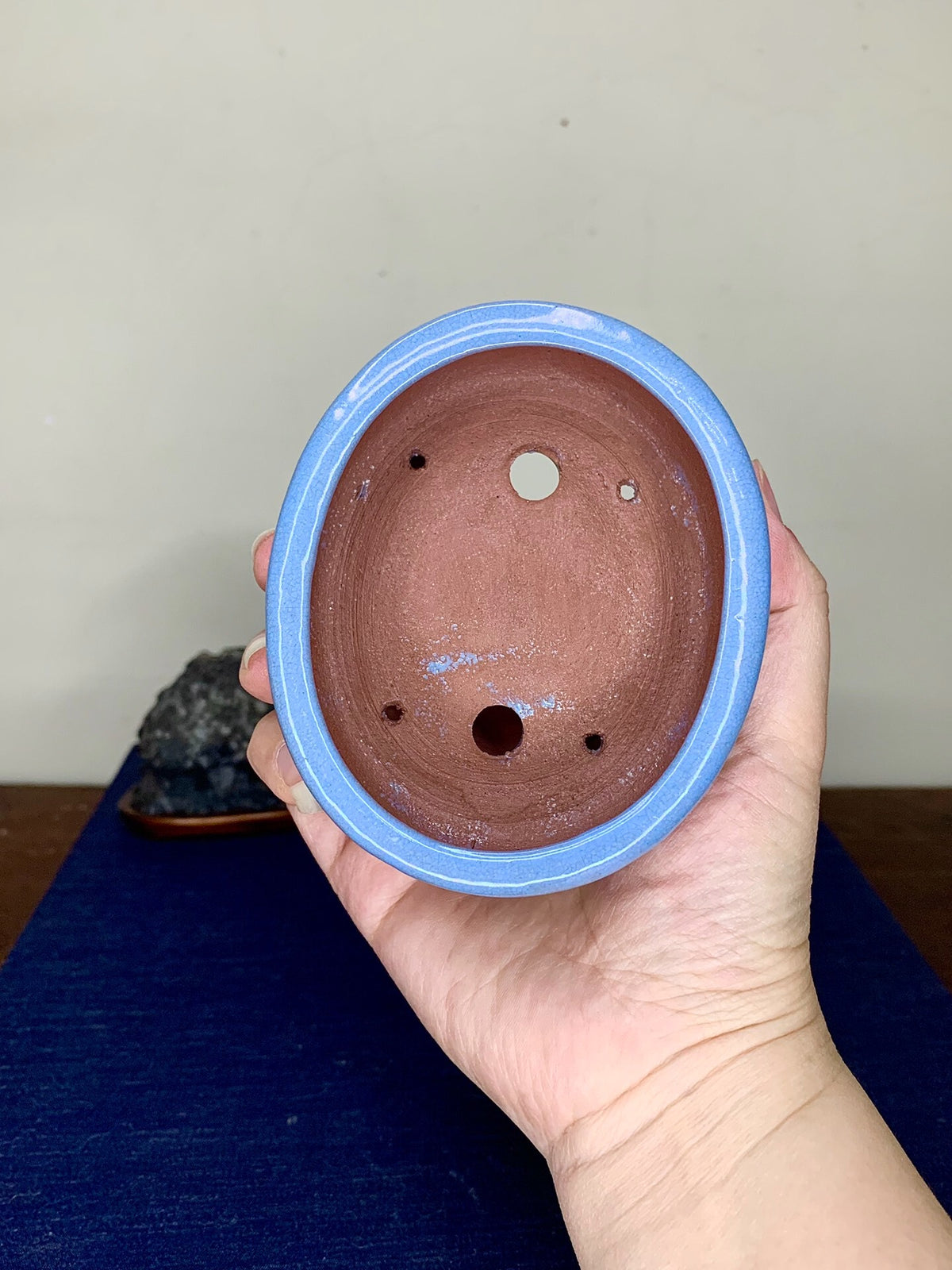 Chun Yatang Blue Kinyo Glaze Cloud Feet Oval Japanese Pot