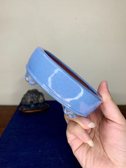 Chun Yatang Blue Kinyo Glaze Cloud Feet Oval Japanese Pot