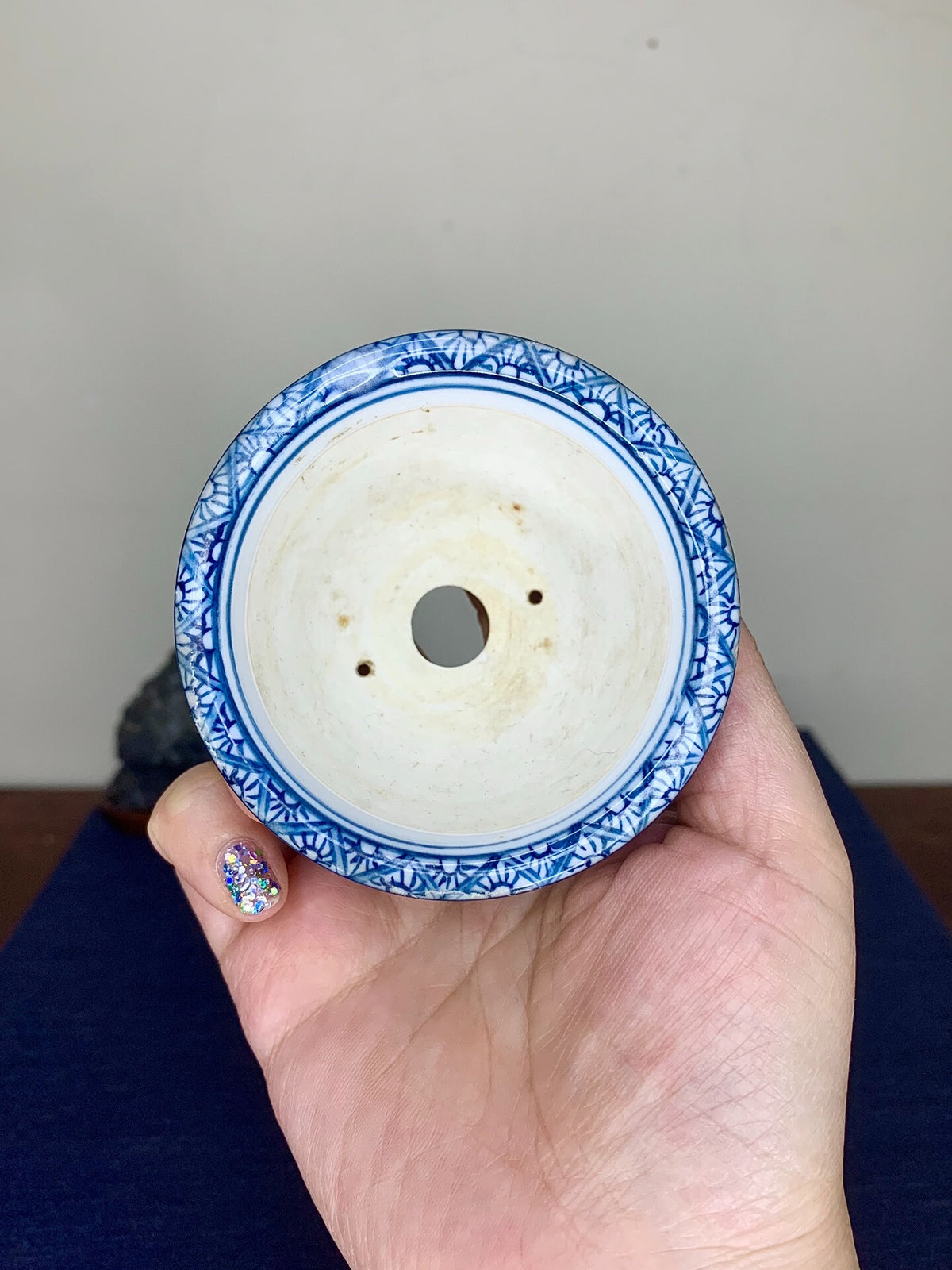 Shodai Shōseki, Blue-And-White with Painted Panels, Landscape, Round Pot
