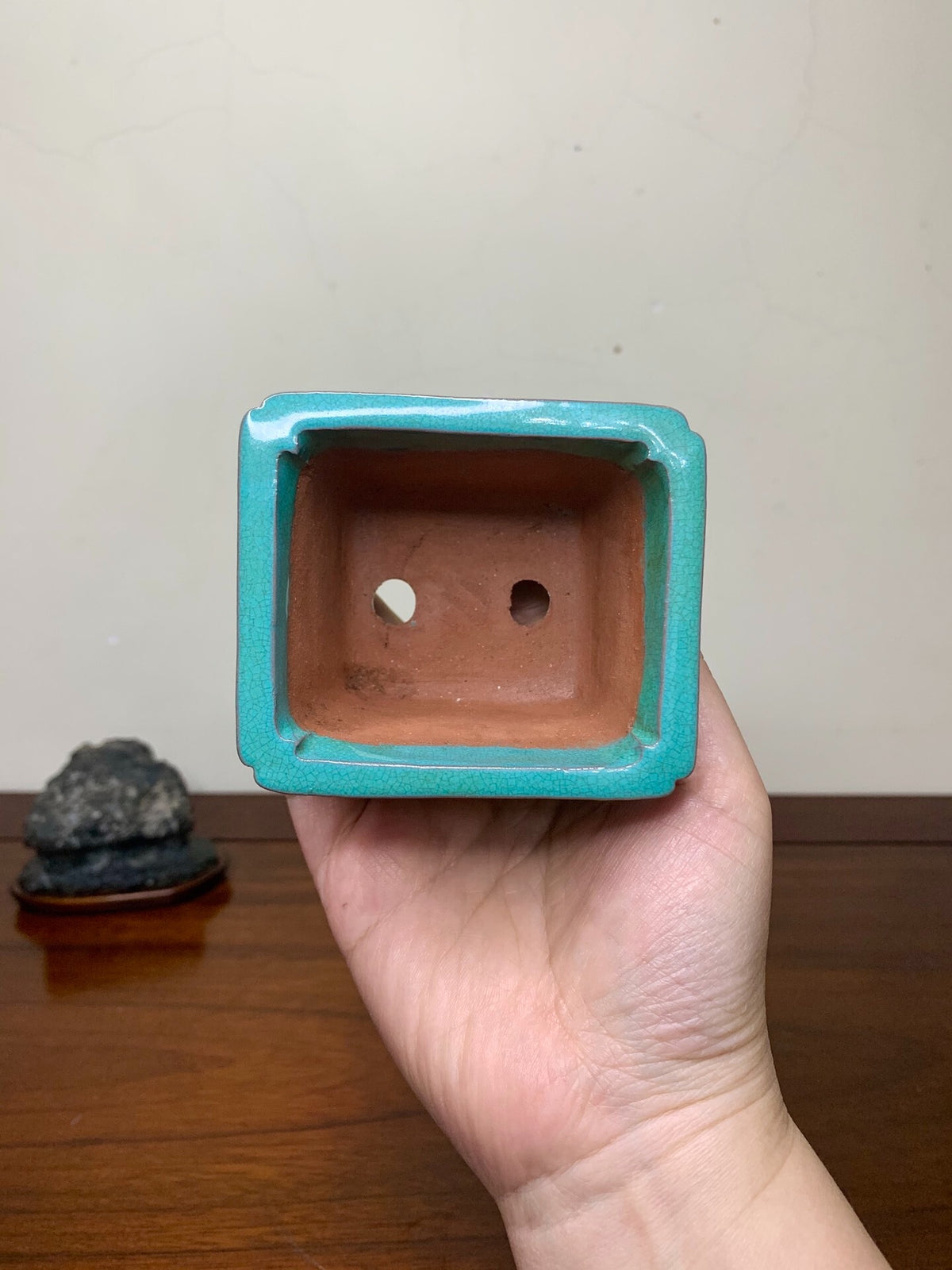 Chun Yatang Kinyo Glaze, Cloud Feet, with Painted Panels, Outer Rim, Rectangular Japanese Pot