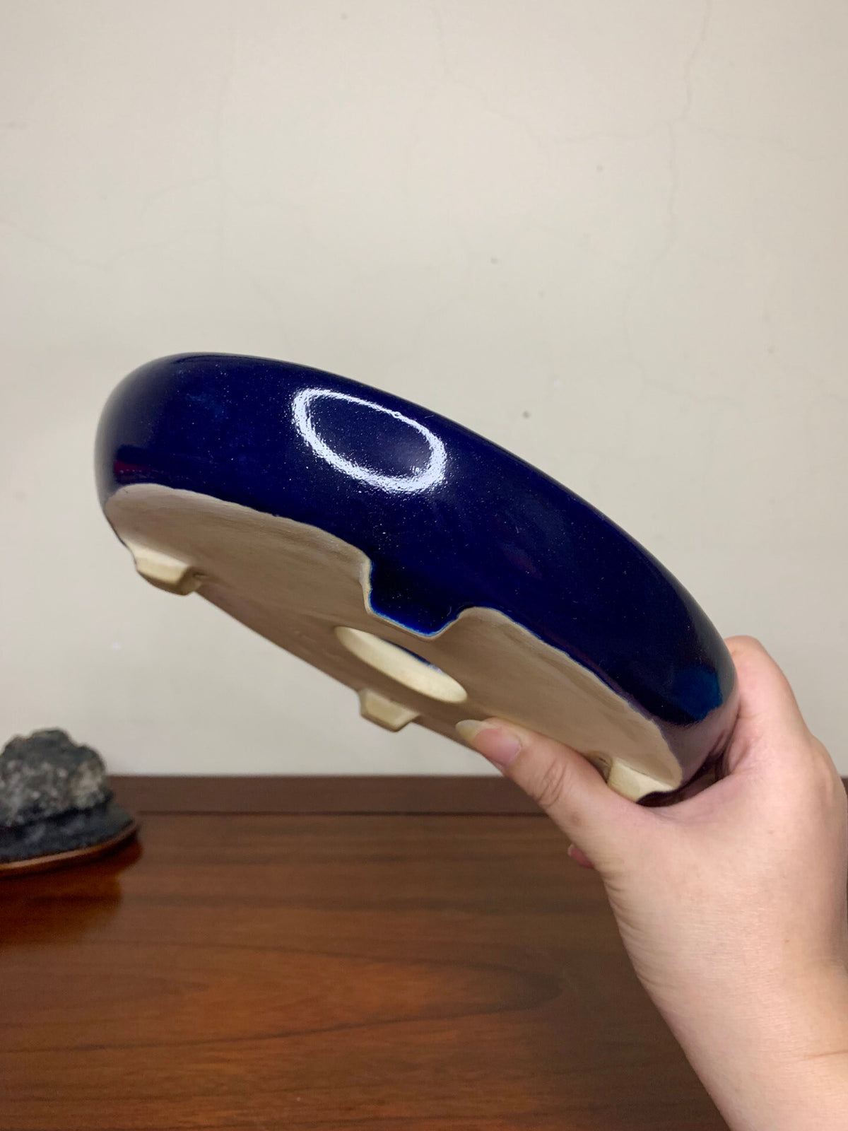 Sakai Tensan Ruri Glaze Oval Maple Tree Pot