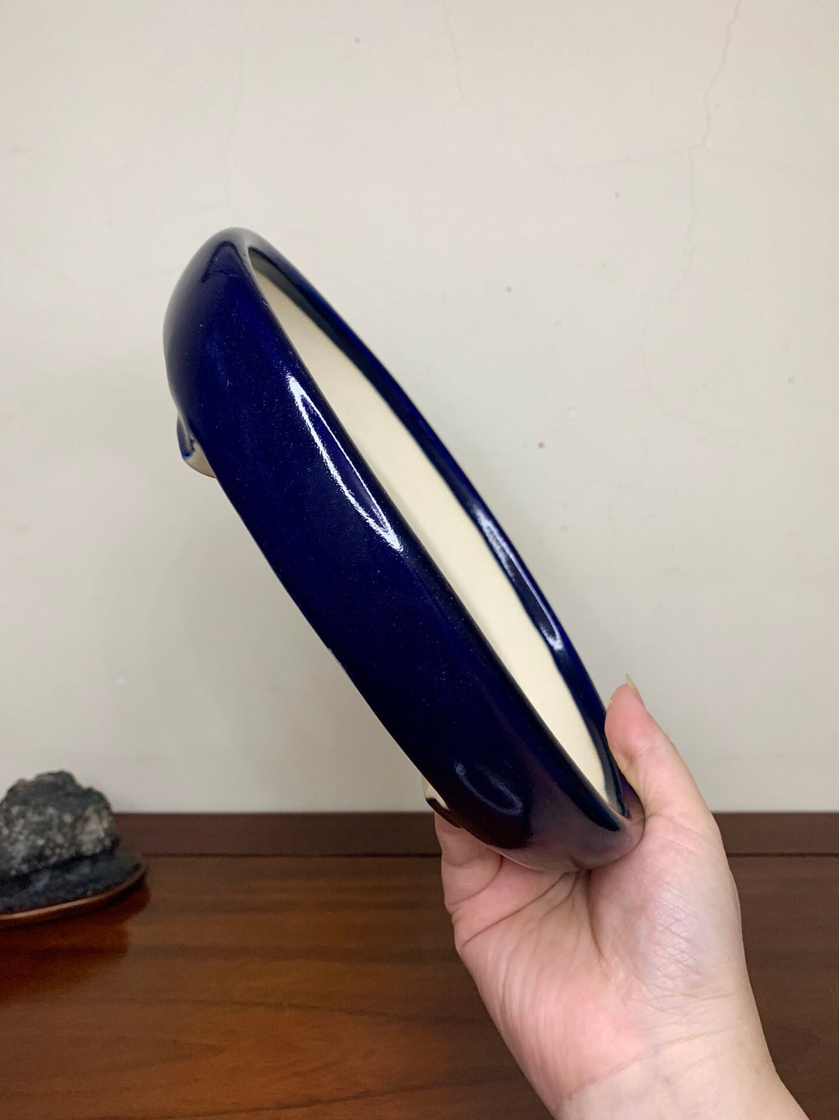 Sakai Tensan Ruri Glaze Oval Maple Tree Pot