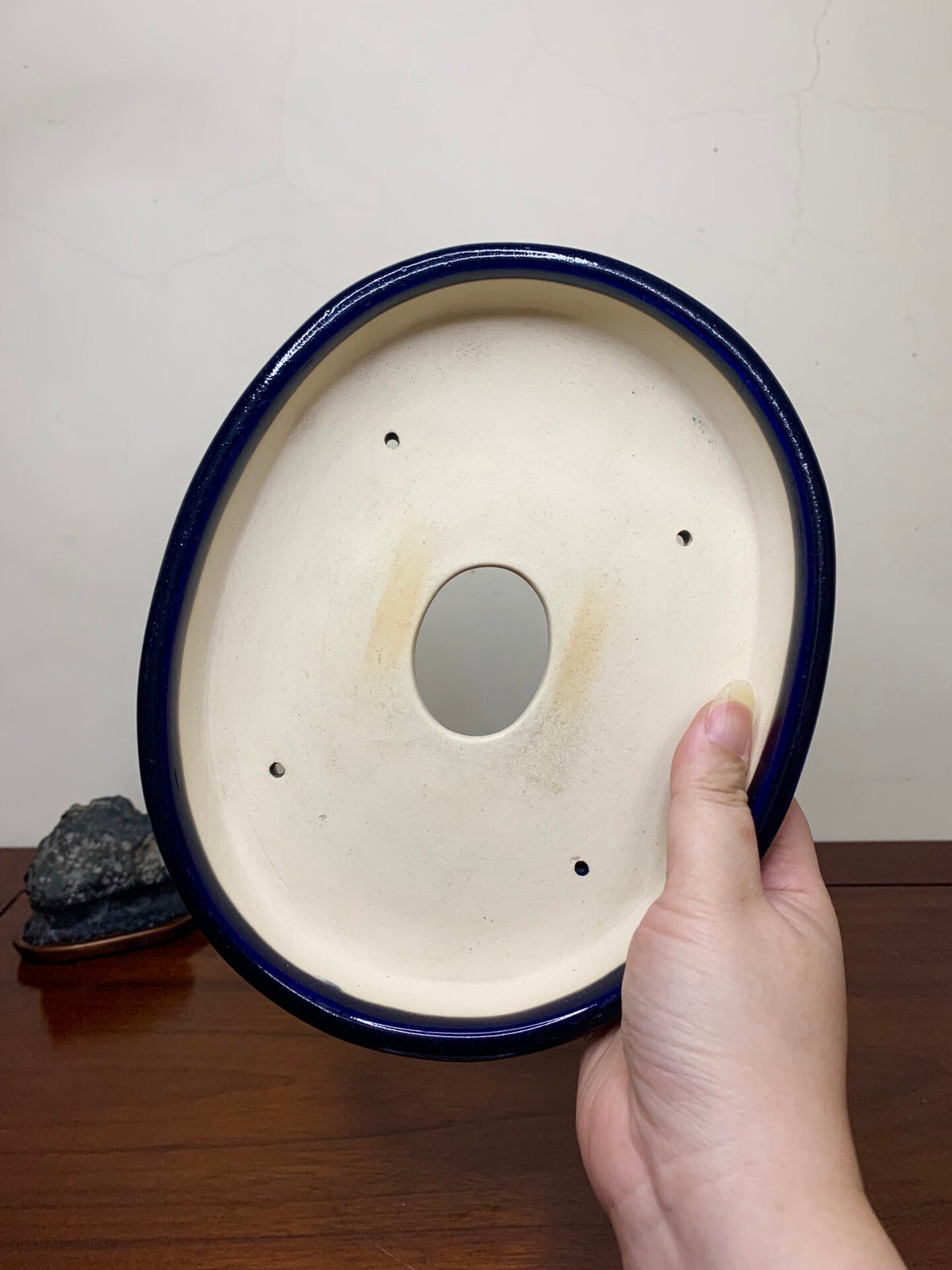 Sakai Tensan Ruri Glaze Oval Maple Tree Pot