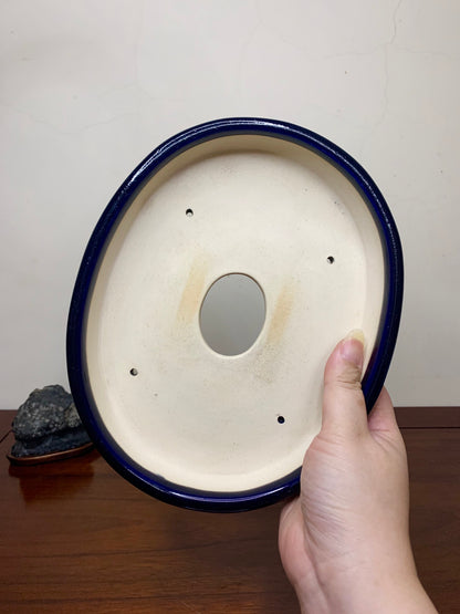 Sakai Tensan Ruri Glaze Oval Maple Tree Pot