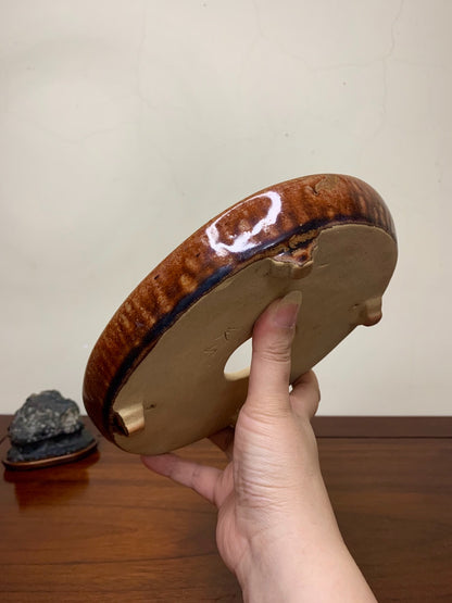 Sakai Tensan Ame Glaze Oval Maple Tree Pot