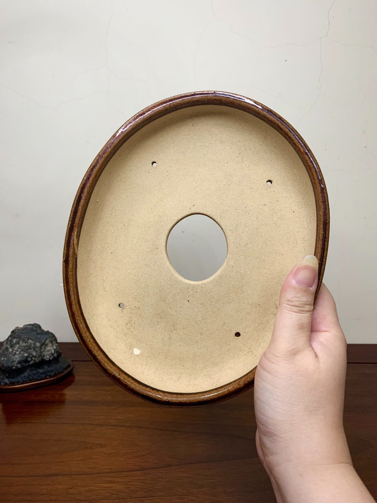 Sakai Tensan Ame Glaze Oval Maple Tree Pot