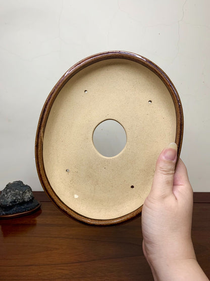 Sakai Tensan Ame Glaze Oval Maple Tree Pot