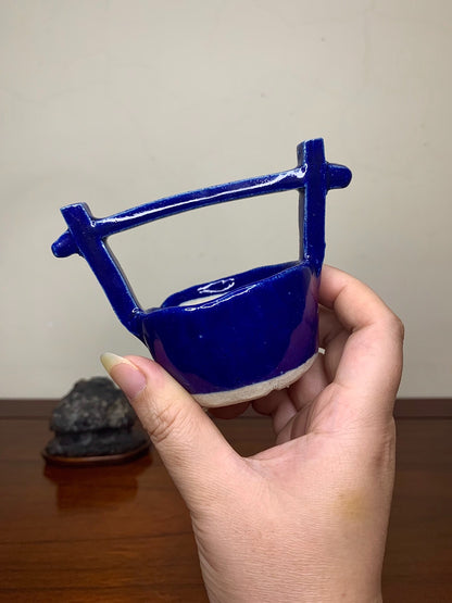 Classic Ruri Blue Glaze Basket Pot Japanese Bonsai Pot by Kaga Katsuyama